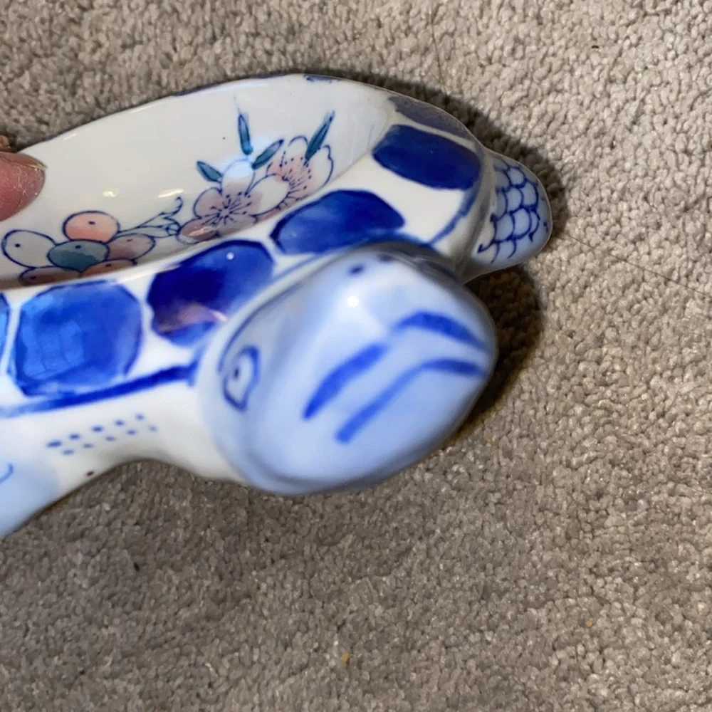 Pier 1 Ceramic Blue‎ Floral Turtle Trinket Dish